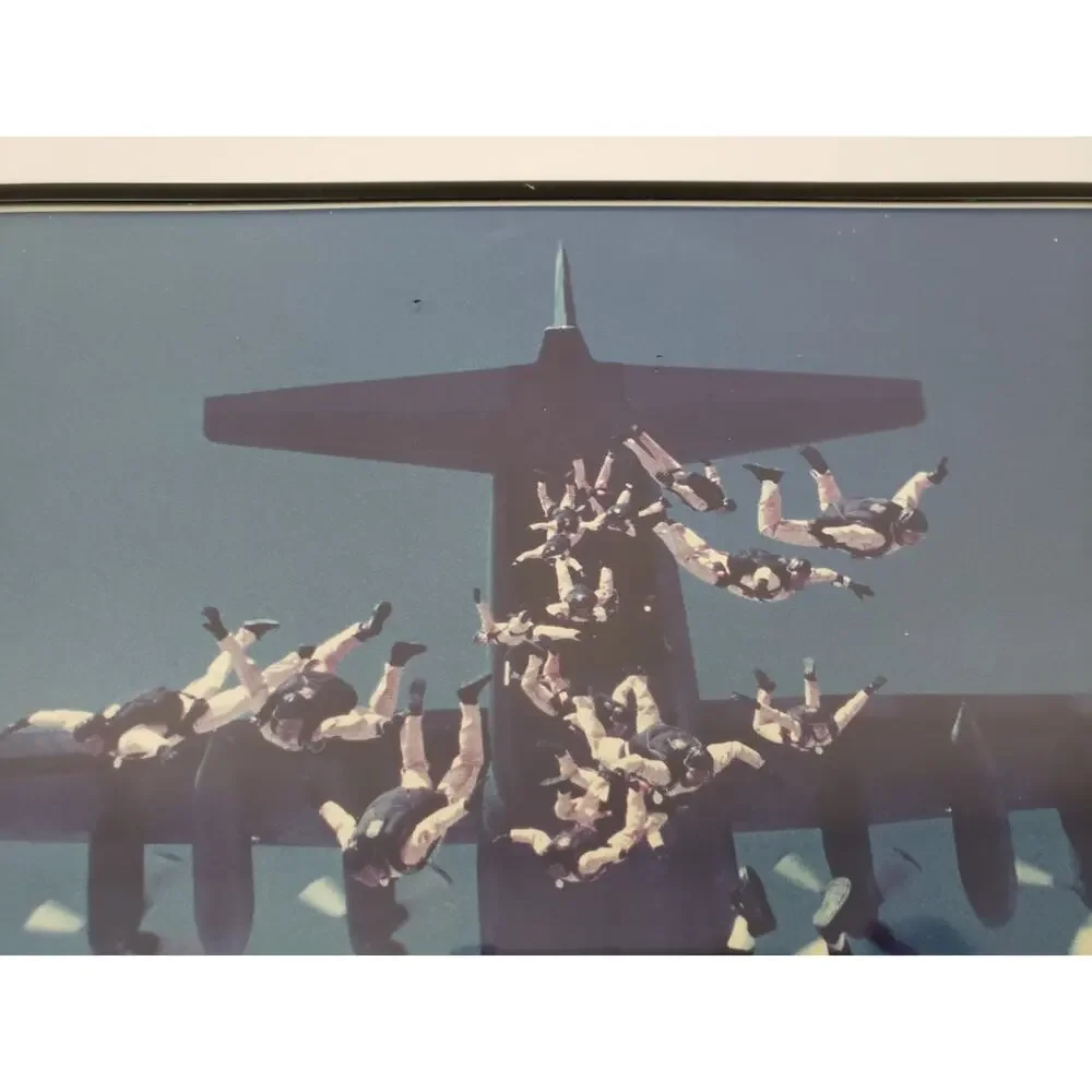 Skydivers Circle Parachuting Jump Military Airplane Aircraft Photo Framed